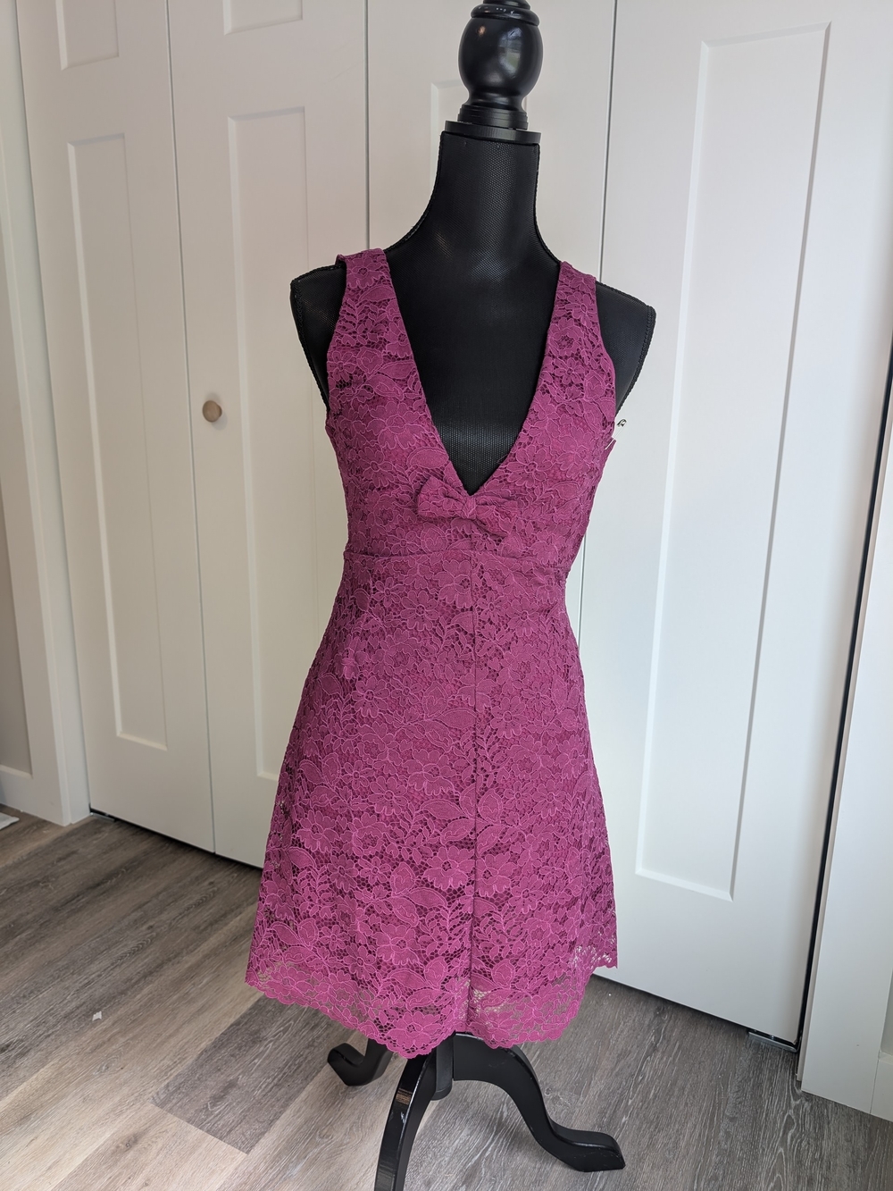 Zara Sleeveless Lace Mini Dress in Magenta